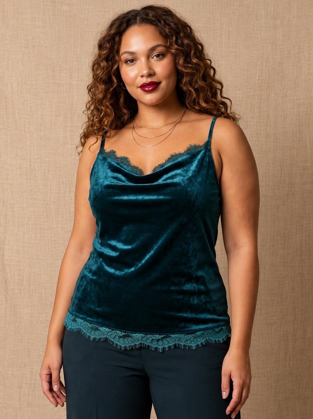 Plus Size Velvety Emerald Lace Cami Top
